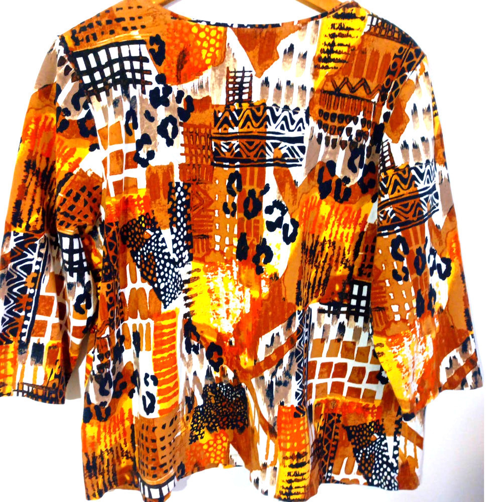 Ruby Rd Women Size 2X Brown Animal Print Tribal Beaded Top Work Office Business - Picture 4 of 5